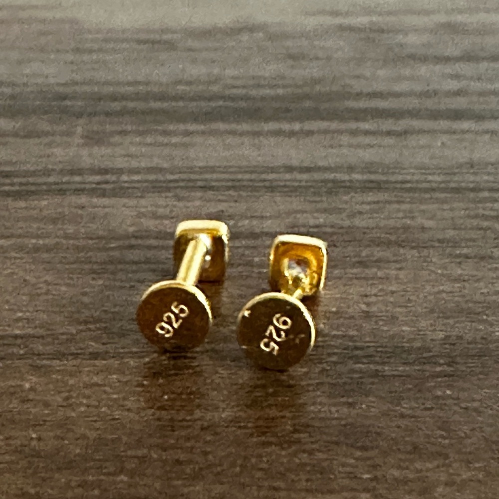 Squared Aquamarine Gemstone Flat-back Studs Sterling (925) 18K Plated Gold - Picture 8 of 10